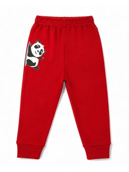KAVEE - Unisex Cotton Bio washed Full Length Jogger Panda Print - Red