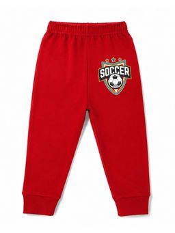 KAVEE - Unisex Cotton Bio washed Full Length Jogger Soccer Print - Red