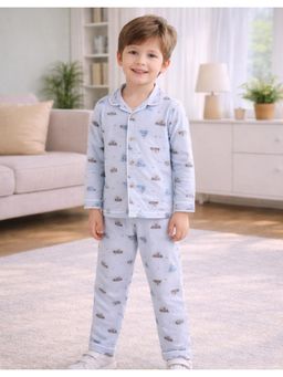 Protiens - Boys Road Trip Car Print Cotton Full Sleeves Night suit Set