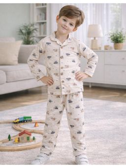 Protiens - Boys Road Trip Car Print Cotton Full Sleeves Night suit Set