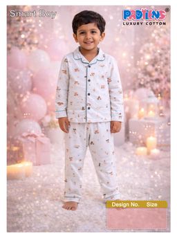 Protiens - Boys Tiny Cruisers Car Print Cotton Full Sleeves Night suit Set