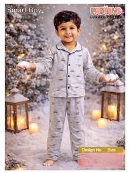 Protiens - Boys Little Wheels Car Print Cotton Full Sleeves Night suit Set