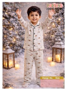 Protiens - Boys Little Wheels Car Print Cotton Full Sleeves Night suit Set