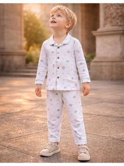Protiens - Boys Sky Dream Hot Air Balloon Cotton Full Sleeves Night suit Set