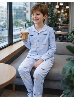 Protiens - Boys Sky Flyers Aeroplane Cotton Full Sleeves Night suit Set