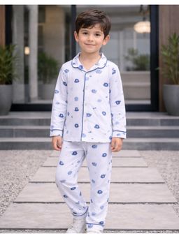 Protiens - Boys Gentle Giants Elephant Cotton Full Sleeves Night suit Set