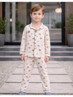 Protiens - Boys Gentle Giants Elephant Cotton Full Sleeves Night suit Set