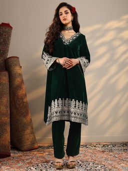 Libas - Green Embroidered Straight Kurta and Pant with Dupatta