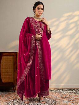 Libas - Pink Embroidered Straight Kurta and Pant with Dupatta