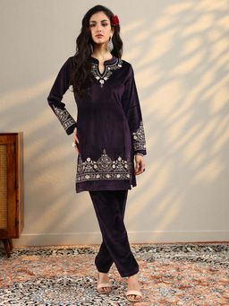 Libas - Burgundy Floral Regular Kurti and Pant