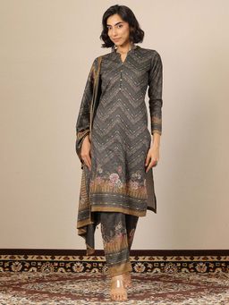 Libas - Green Floral Straight Kurta and Pant with Dupatta