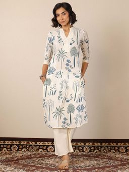 Libas - Off White Printed Straight Kurta and Palazzo