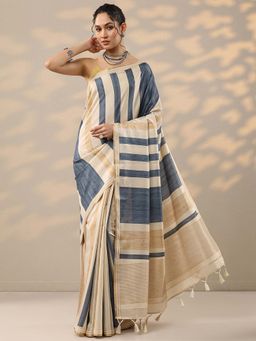 Libas - Beige Woven Saree with Unstitched Blouse
