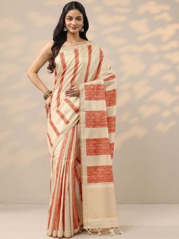 Libas - Beige Woven Saree with Unstitched Blouse