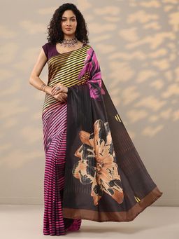 Libas - Black Stripes Saree with Unstitched Blouse