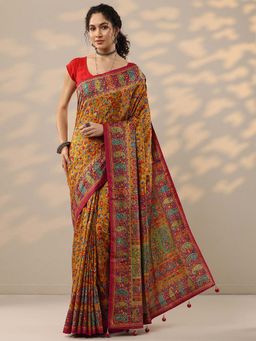Libas - Mustard Printed Saree with Unstitched Blouse