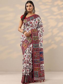 Libas - White Printed Saree with Unstitched Blouse