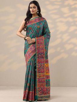Libas - Green Printed Saree with Unstitched Blouse