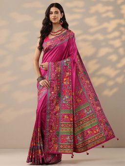 Libas - Pink Printed Saree with Unstitched Blouse