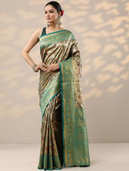 Libas - Beige Woven Saree with Unstitched Blouse