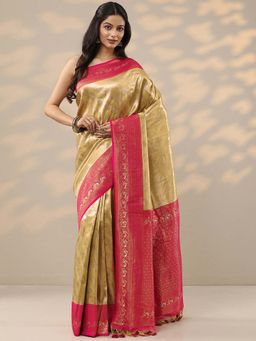 Libas - Gold Woven Saree with Unstitched Blouse