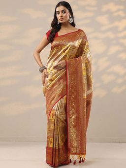Libas - Yellow Woven Saree with Unstitched Blouse