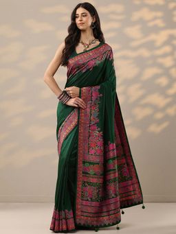 Libas - Green Printed Saree with Unstitched Blouse