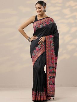 Libas - Black Printed Saree with Unstitched Blouse