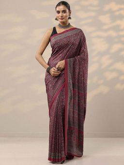 Libas - Red Printed Saree with Unstitched Blouse