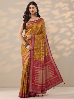 Libas - Mustard Printed Saree with Unstitched Blouse