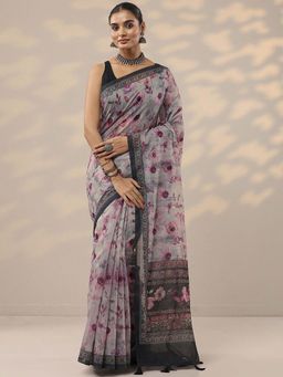 Libas - Grey Printed Saree with Unstitched Blouse