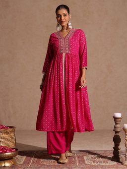 Janasya - Pink Embroidered Regular Kurta and Palazzo