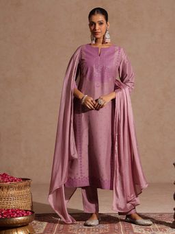 Janasya - Purple Embroidered Regular Kurta and Pant with Dupatta