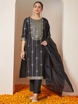 Janasya - Green Woven Regular Kurta and Pant with Dupatta (XS)