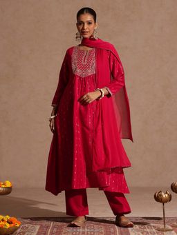Janasya - Pink Embellished Regular Kurta and Palazzo with Dupatta