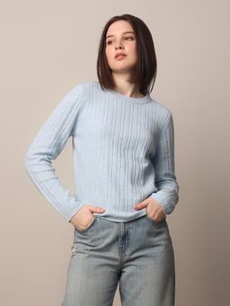 ONLY - Women Regular Fit Blue Pullover Sweater