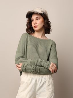 ONLY - Women Regular Fit Green Pullover Sweater