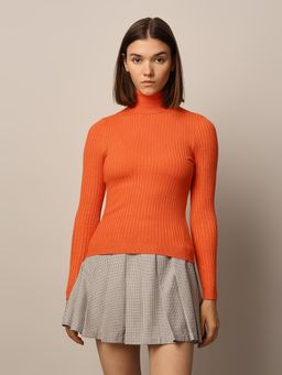 ONLY - Women Slim Fit Orange Pullover Sweater
