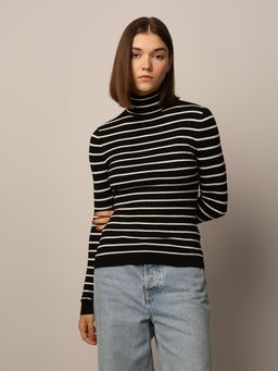 ONLY - Women Slim Fit Black Pullover Sweater