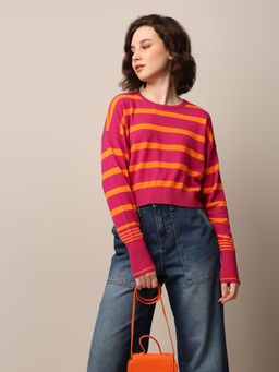 ONLY - Women Regular Fit Pink & Orange Sweater