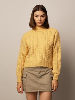 ONLY - Women Regular Fit Yellow Pullover Sweater
