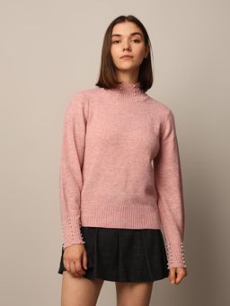 ONLY - Women Regular Fit Pink Pullover Sweater