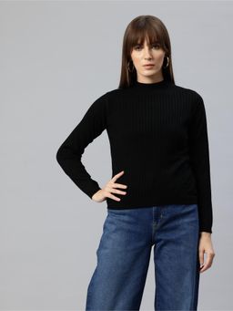 Pierre Carlo - Womens Black Self Design Sweater