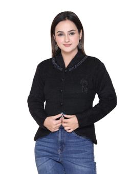 FASHSTORE - Womens Black Self Design Cardigans