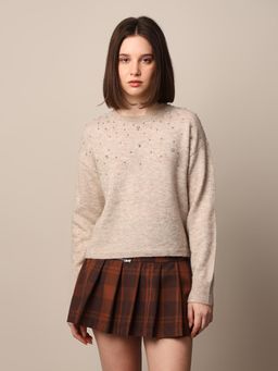 ONLY - Women Regular Fit Beige Pullover Sweater