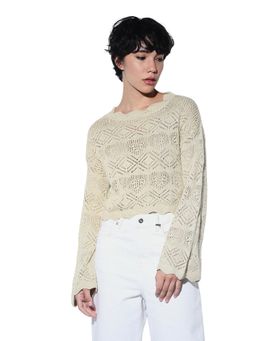 ONLY - Women Regular Fit Beige Pullover Sweater