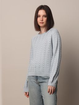 ONLY - Women Regular Fit Blue Pullover Sweater