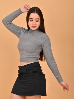 NOBARR - Womens Grey Self Design Sweater