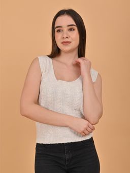 NOBARR - Womens White Self Design Sweater