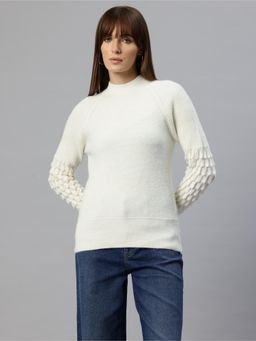 Pierre Carlo - Womens White Self Design Sweater